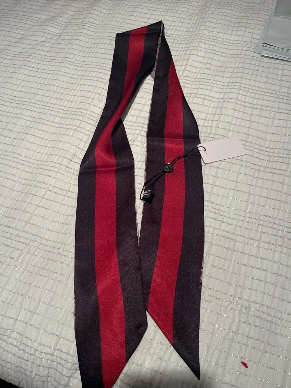 Gucci Slim Silk Scarf in Burgundy and Black with GG Motif